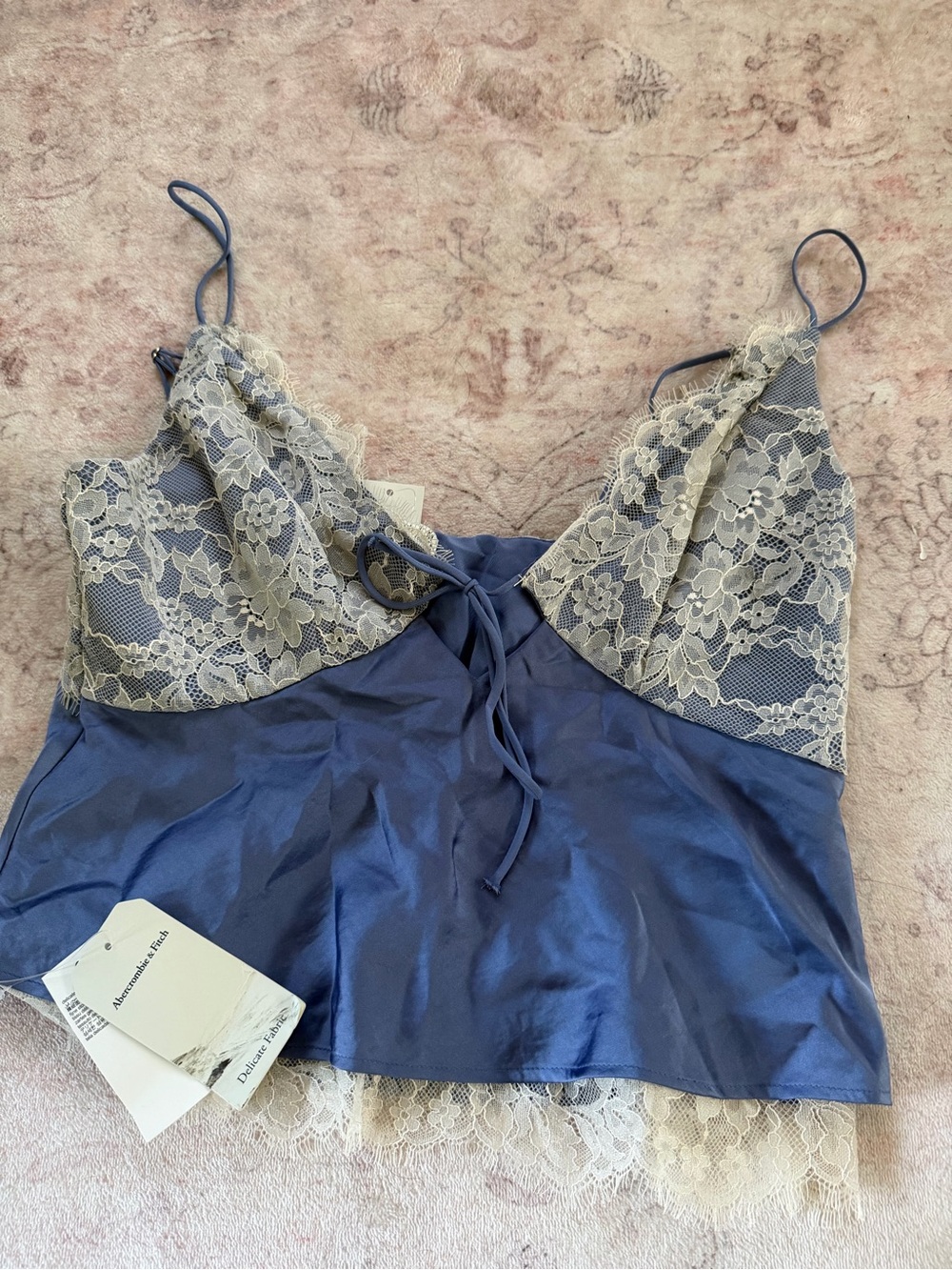 Abercrombie & Fitch Blue Satin Camisole with Cream Lace
